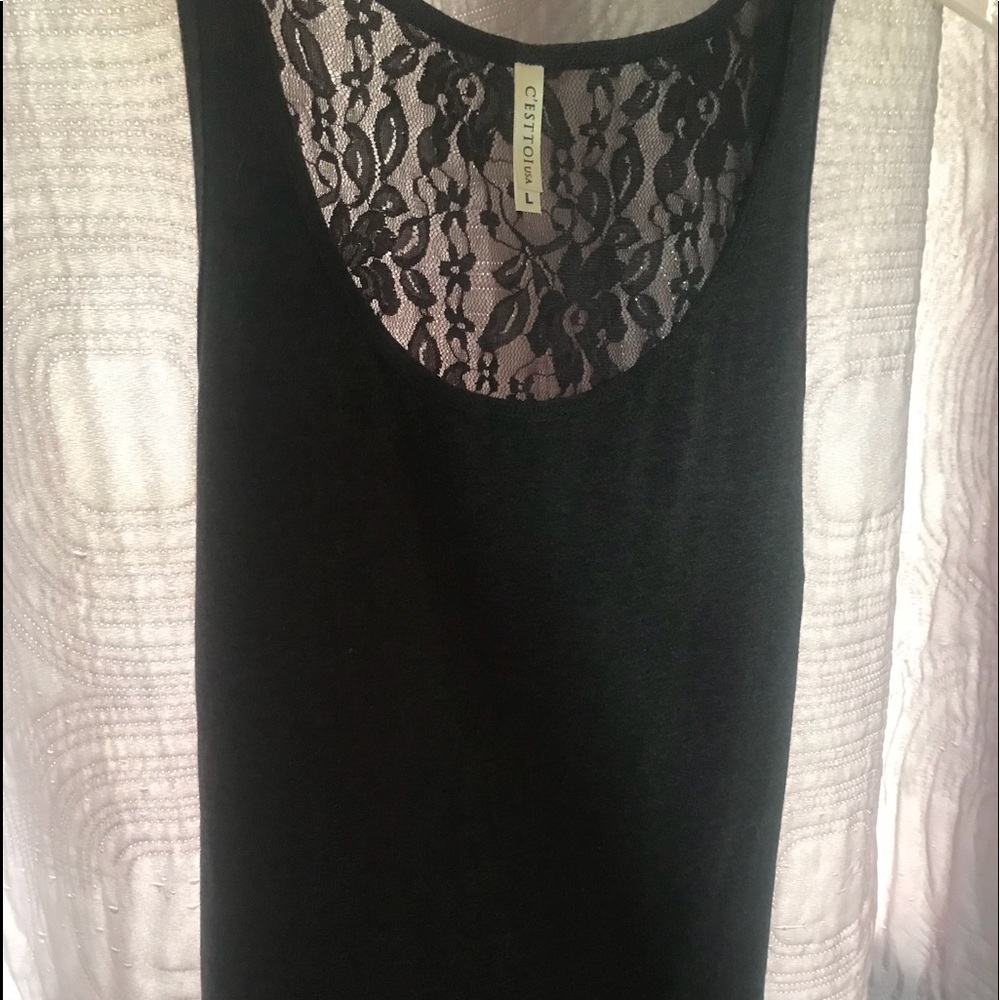 Tank with lace sizeL Gray with lace back new